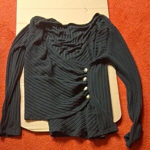 Black Ribbed Long Sleeve Top with Button Detail